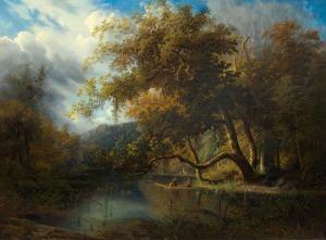 GEORGE LEGRAND Louis 1801-1883,Landscape with river and boat,1847,Galerie Koller CH 2016-06-23