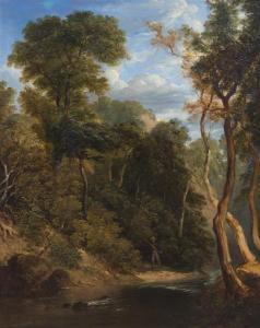 GEORGE SIMSON 1791-1862,Fishing a Wooded River,1857,Hindman US 2018-02-23