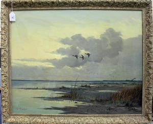 GEORGE stevens 1900,Ducks above Marshland,Tooveys Auction GB 2016-08-10