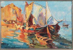 Georgii Aleksandrovich Lapshin 1885-1951,"Voiliers au port",Kamelot Auctions US 2022-06-16