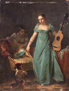GERARD Marguerite 1761-1837,Jeune musicienne donnant une gimblette à son chien,Ferri FR 2023-03-31