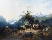 GERASCH August 1822-1908,HERDING COWS IN AN ALPINE LANDSCAPE,Great Western GB 2022-03-25