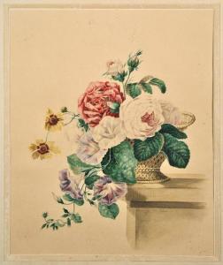 GERBE Marius,Roses dans une corbeille en osie,1875,Hiret-Nuges, Hotel des ventes de Laval 2018-02-17