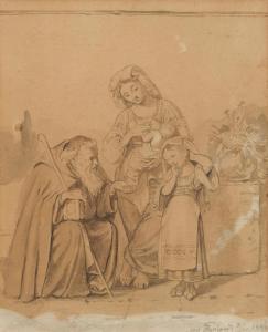 Gerhardt Fritz 1828-1921,Mutter mit ihren Kindern und einem Mönch,1846,Van Ham DE 2022-01-26