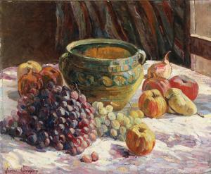 GERMAIN Louise,Still life with grapes, pears apples and a yellow ,Bruun Rasmussen 2023-11-06