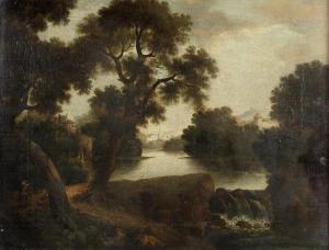GERMAN SCHOOL,A river landscape with a waterfall in the foreground,Bonhams GB 2014-03-12