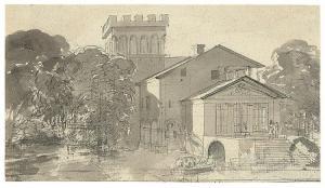 GERMAN SCHOOL,Building at the Water's Edge, with Rowing Boat,c.1830,Villa Grisebach DE 2016-06-01