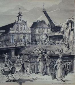 GERMAN SCHOOL,Figures on the quayside of a river,1951,Dickins GB 2009-09-19