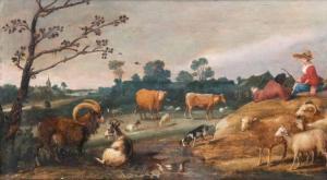 GERMAN SCHOOL,Landscape with Herdsmen and Flock,18th,Stahl DE 2018-02-24