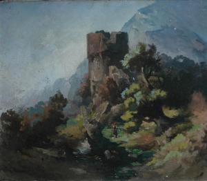 GERMAN SCHOOL,Mountain Landscape with a Figure and Ruins,William Doyle US 2010-09-15