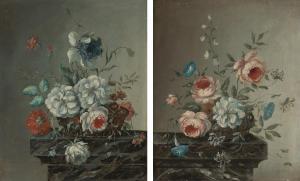 GERMAN SCHOOL,STILL LIFES OF FLOWERS ON A LEDGE: A PAIR,Sotheby's GB 2012-01-26