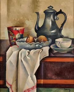 GERNEZ Paul Elie 1888-1948,Nature morte à la théière en étain et fruits,Osenat FR 2024-03-24