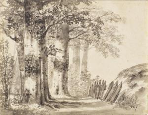 GERRIT TEN CATE Hendrik 1803-1856,Trees by a fence in the dunes,Sotheby's GB 2023-07-06