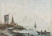 GERRIT TEN CATE Hendrik,Weite Flussmündung mit Segelbooten. In Ufernähe Ru,1829,Leo Spik 2016-12-08