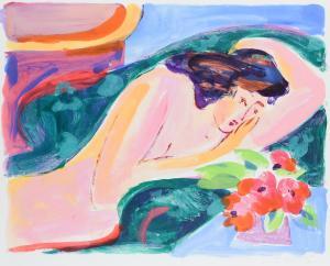 GERRY BAPTIST 1935,Woman reclining by a vase of flowers,Woolley & Wallis GB 2022-12-14