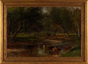 GERRY Samuel Lancaster 1813-1891,Cows watering by a stream,Eldred's US 2023-04-07