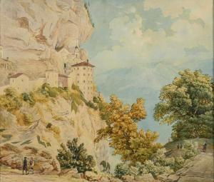 GERSTMEYER Josef 1801-1870,Gebirgsdorf an einem oberitalienischen See,Wendl DE 2020-03-05