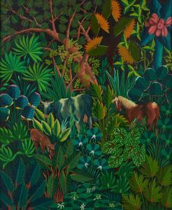 GESLIN Jacques 1945,Jungle Scene with Cow and Horse,Skinner US 2023-05-02