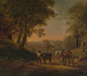 GESSNER Johann Conrad 1764-1826,Pferde und Ochse an der Tränke,Schuler CH 2019-09-18