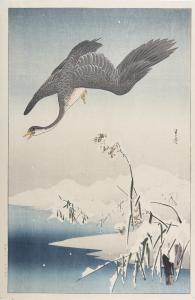 GESSO Yoshimoto 1871-1946,A wild goose is descending to a snow covered river,Adams IE 2021-06-30