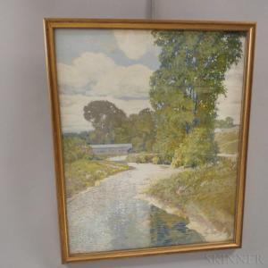 GETTY Francis E 1861-1945,River Landscape with Covered Bridge,Skinner US 2018-07-24