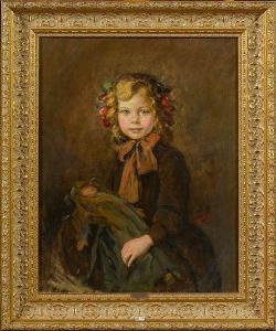 GEUDENS Albert 1869-1949,Portrait d\’une fillette à la poupée,1910,VanDerKindere BE 2021-02-23