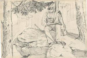 GEYER Conrad 1816-1893,Zeichner im Wald auf einem Felsen sitzend,Galerie Bassenge DE 2017-12-01