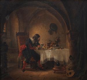 GEYER Johann 1807-1875,Castle interior with a gentleman inscribing a plate,Nagel DE 2021-07-14