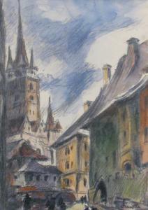 GHEORGHE Simotta 1891-1979,Mediaval Sibiu,Alis Auction RO 2008-11-22