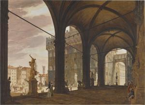 GHERARDI Giuseppe 1756-1828,View of the Loggia dei Lanzi, Florence,1823,Sotheby's GB 2023-01-25