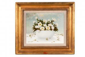 GHIGLION GREEN Maurice,Roses de Noël dans une coupe blanche et dans la ne,Aguttes 2024-01-17