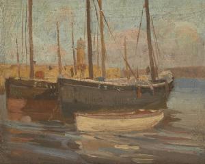 GHILCHIK David L 1892-1974,Moored shipping in a tranquil fishing harbour,Rosebery's GB 2021-11-18