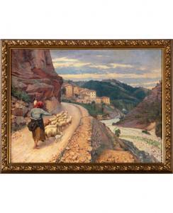 GIACINTI DOMENICO,Sentiero di Piedivalle con gregge di pecore e popo,1929,Eurantico 2023-02-21
