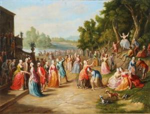 GIACOMELLI Vincenzo 1841-1890,Fête Galante - games are played on a riverbank b,1885,Bruun Rasmussen 2020-07-27
