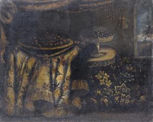 GIANLISI Antonio 1677-1727,Natura morta con tappeto, piatto e alzata con frut,Christie's 2008-11-25