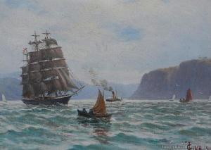 GIBB John 1831-1909,"Outward Bound " Off Lyttelton Heads,1891,International Art Centre NZ 2015-11-11
