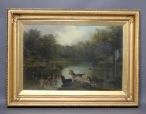 GIBB Thomas Henry 1833-1893,Otter Hunting on the Coguel, Hitt,1887,Hartleys Auctioneers and Valuers 2020-03-18