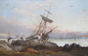 GIBBONS William 1858-1892,Cornish scene of a ship grounded on rocks with fig,1878,TW Gaze 2022-02-03