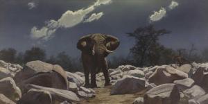 GIBBS Anthony 1951,Elephant in a rocky landscape,Sworders GB 2023-12-03