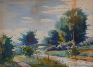 GIBBS Charles 1878-1899,Landsacape with Bridge,Shapiro AU 2016-12-06