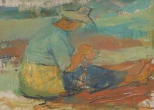 GIBBS Evelyn May 1905-1991,Hatted woman, net mender,Golding Young & Co. GB 2021-08-25
