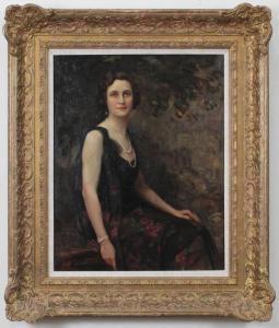 GIBBS Percy William,portrait of a woman wearing a floral dress and pea,O'Gallerie 2023-01-16
