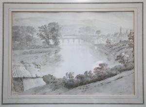 GIBBS Robert 1808-1818,A River Landscape with Bridge by a Town,Mealy's IE 2017-05-30