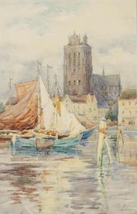 GIBBS RUTH,A view of a canal in Dordrecht, with moored boats ,Duke & Son GB 2016-04-14