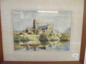 GIBBS Thomas Binney,Worcester Cathedral from the river,Smiths of Newent Auctioneers 2016-04-08