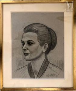 GIBERT Lucien 1904-1988,Etude du portrait de Grace de Monaco,Millon & Associés FR 2023-06-15