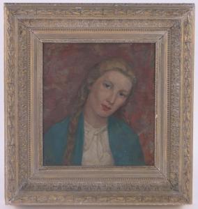 GIBSON Mary Gwenllian,Portrait of a girl wearing a blue shawl,1943,Burstow and Hewett 2017-03-01