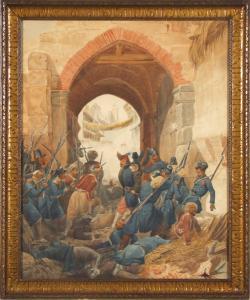 GIBSON,Soldiers fighting at city gates,1860,Dargate Auction Gallery US 2009-08-07