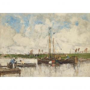 GIBSON William Alfred 1866-1931,BARGES NEAR EDAM,Lyon & Turnbull GB 2023-06-08