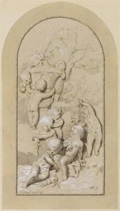 GIESEL Johann Ludwig,Sketch for a wall painting of putti gathering flow,Galerie Koller 2008-09-15